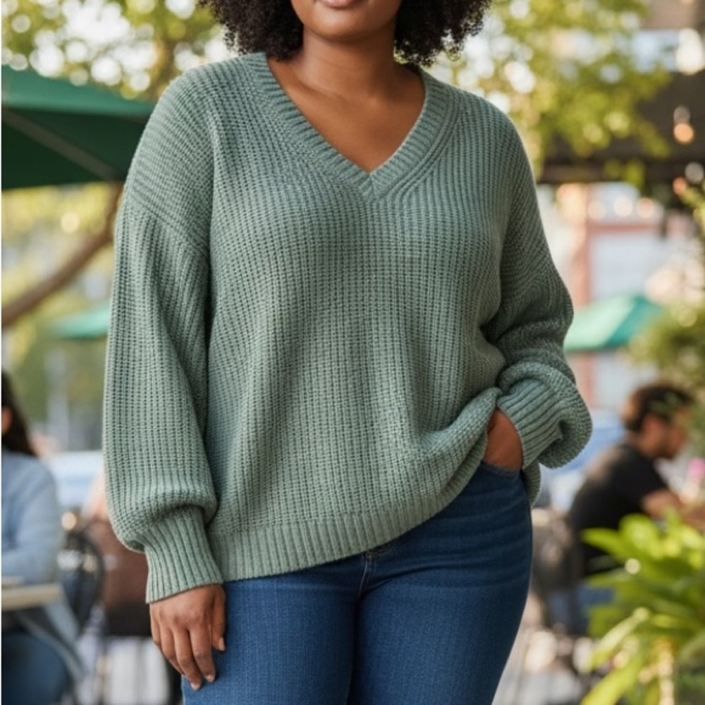 NWT Market & Spruce Sage V-Neck Sweater Size XXL